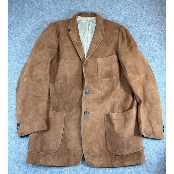 VINTAGE 50s Scully Suede Blazer Jacket Mens Size 42 Brown Leather Lined Retro - Picture 1 of 10